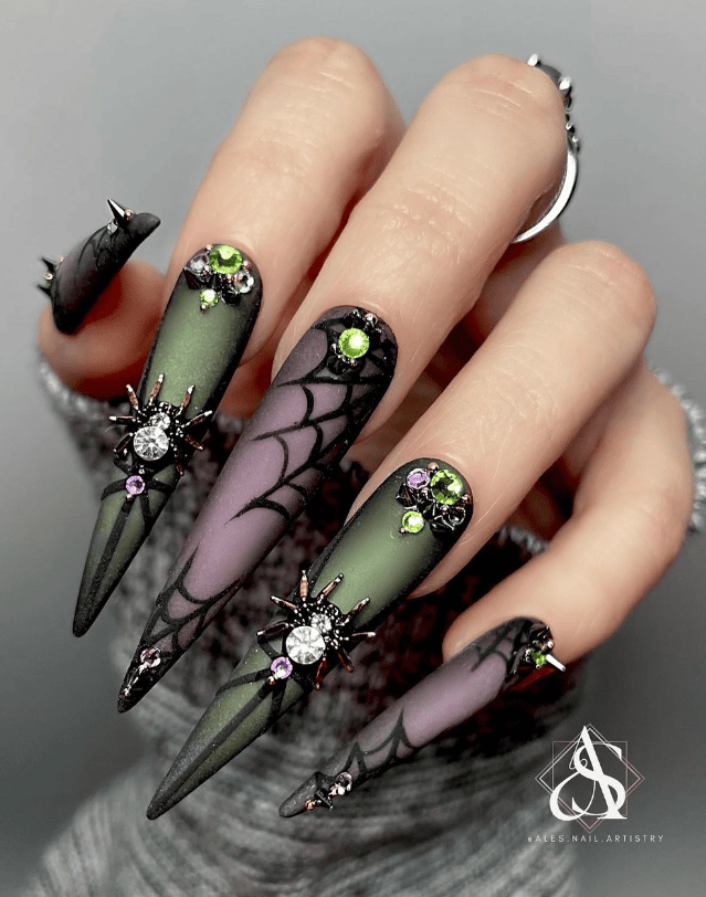 Spider Web Black Halloween Nails
