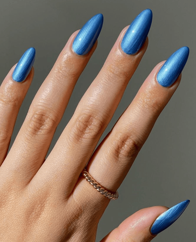 Solid Blue Winter Nails