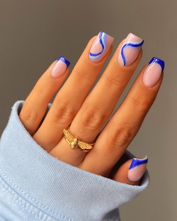 Blue Swirl Nails For Winter