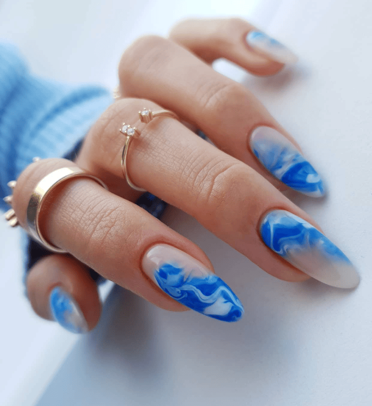 Blue Marble Nail Ombre Design
