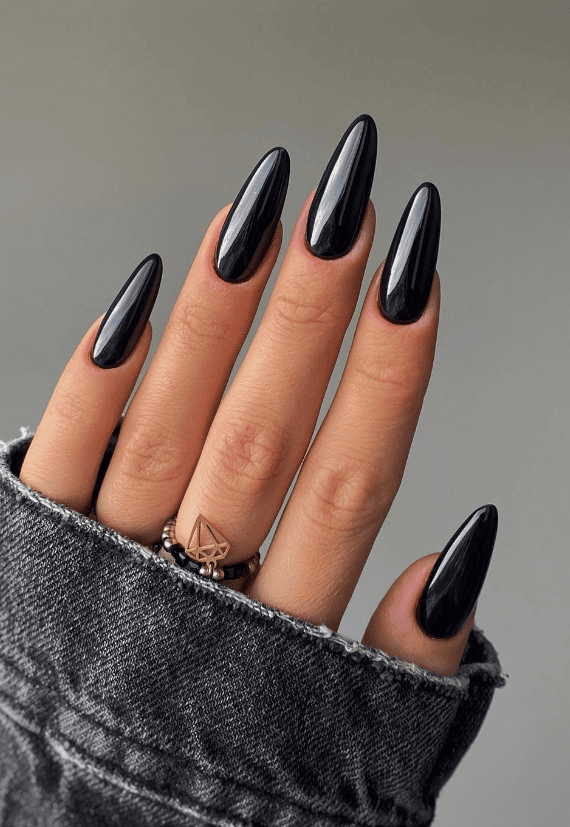 Dark Black Winter Nails