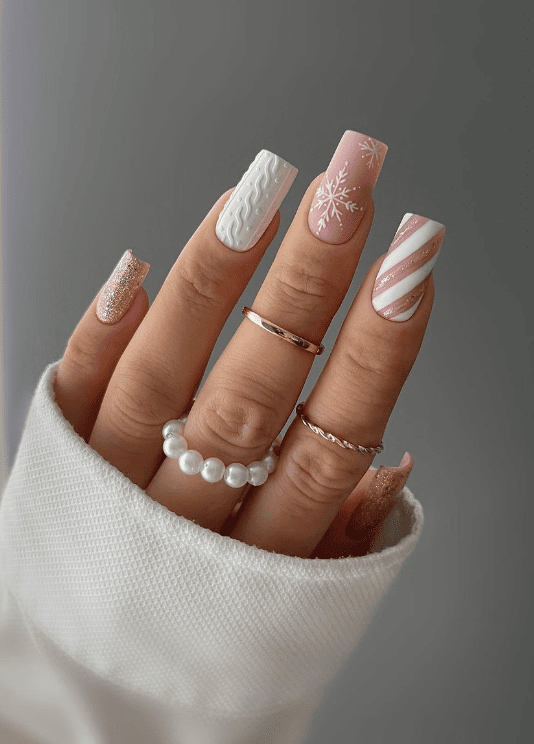 Festive Pink Christmas Nails