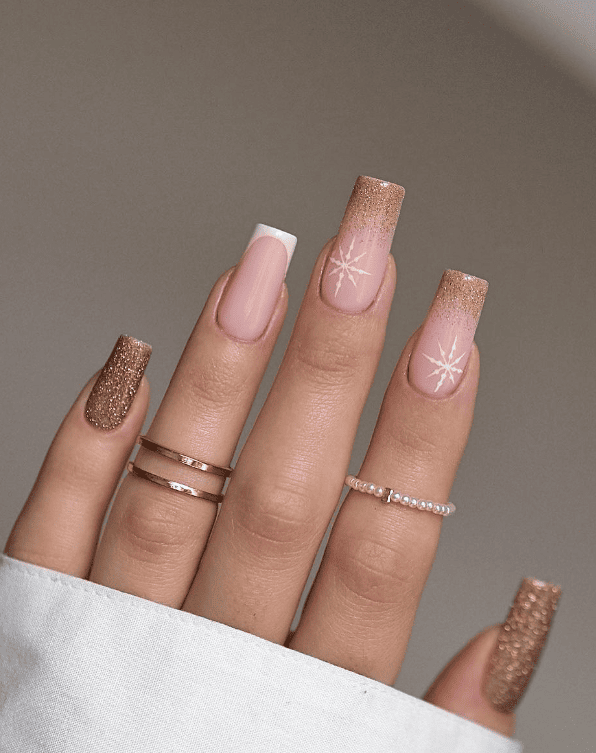 Dusty Gold And Pink Nails