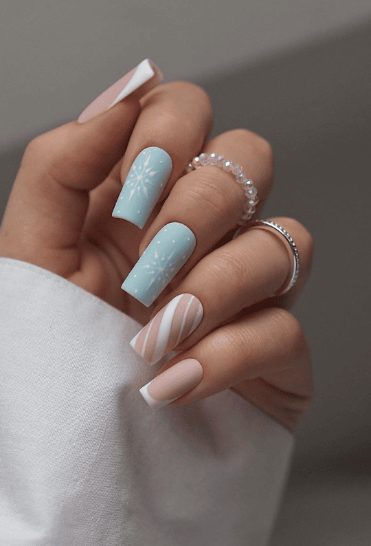 Light Blue Snowflake Nails
