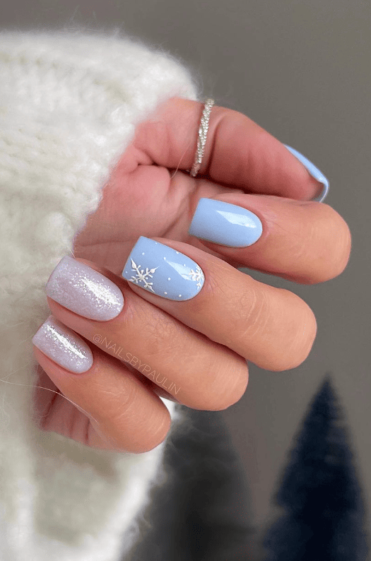 Light Blue Snowflake Nails