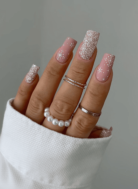Pink Glitter Christmas Nails