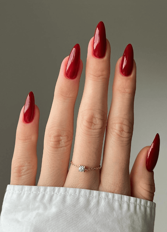 Dark Glossy Red Nails