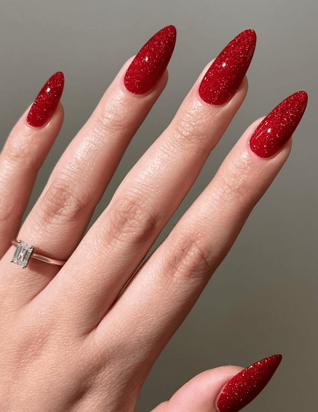 Red Nails With Glitter