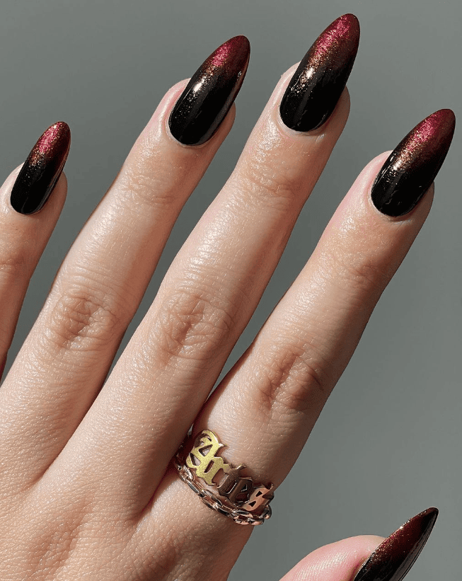 Dark Ombre Red Nails