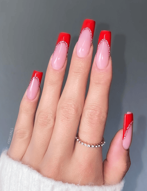 Red French Tips Nail Art