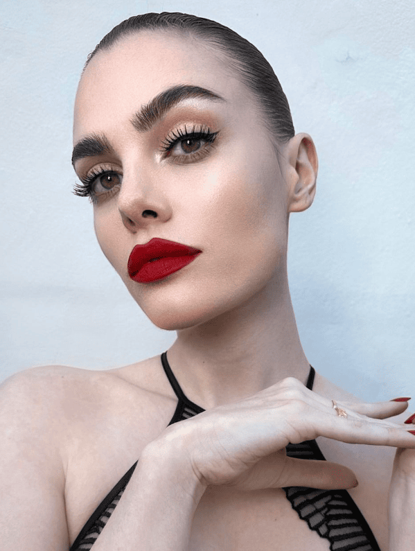 False Lashes Look With Red Lip