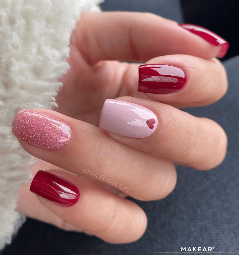 Pink And Red Valentine's Day Nail Inspo