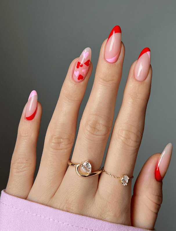 Pink And Red Valentine's Day Manicure