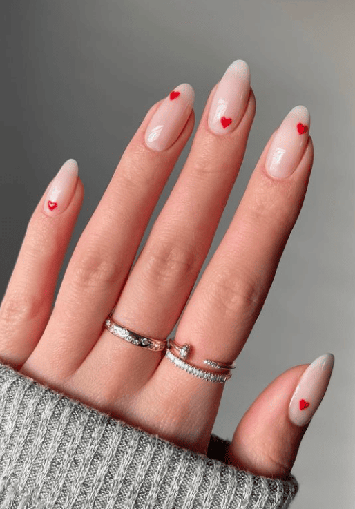 Simple Hearts Valentine's Day Nails