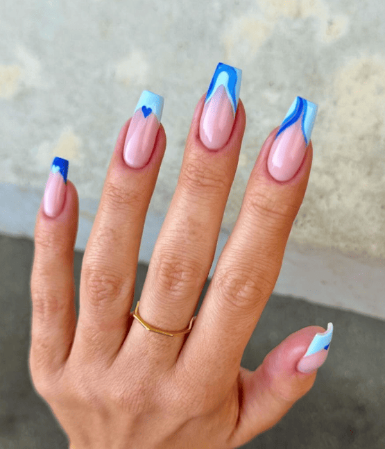 Blue Swirl Valentine's Day Nails