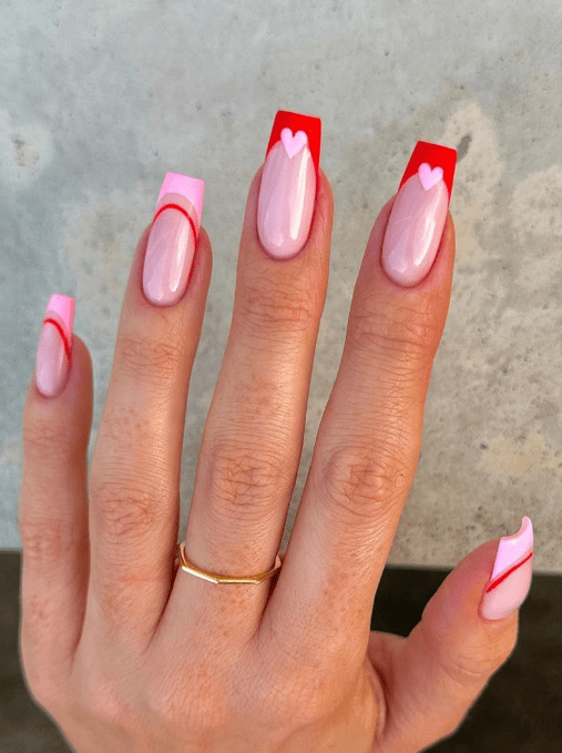Pink And Red Valentine's Day Nail Art Designs