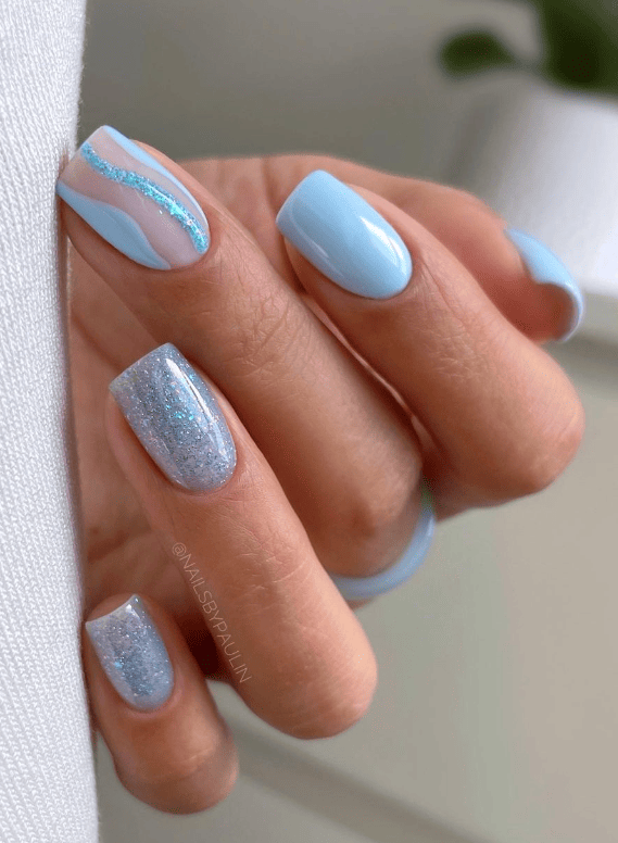 Glitter Light Blue Nails