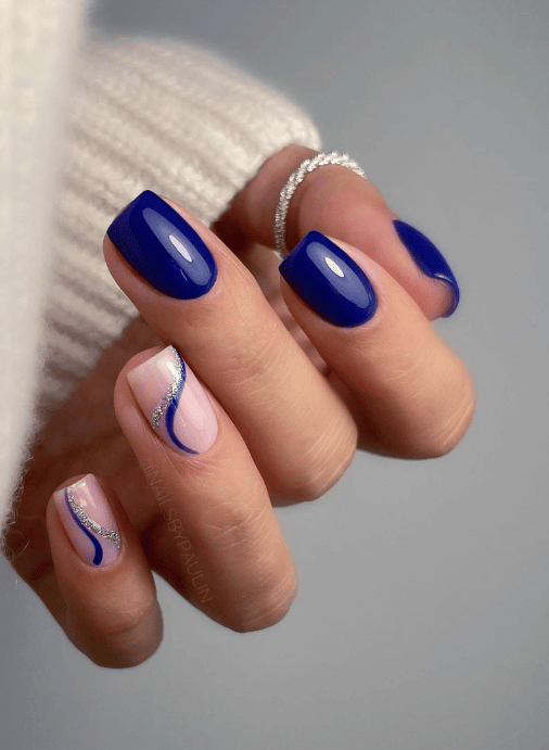 Blue And Silver Nail Art
