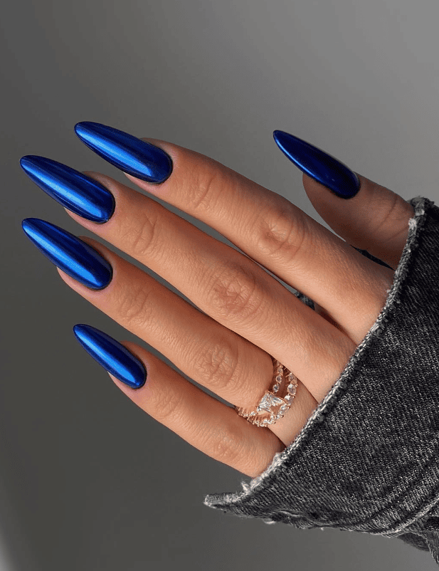 Long Blue Chrome Nails