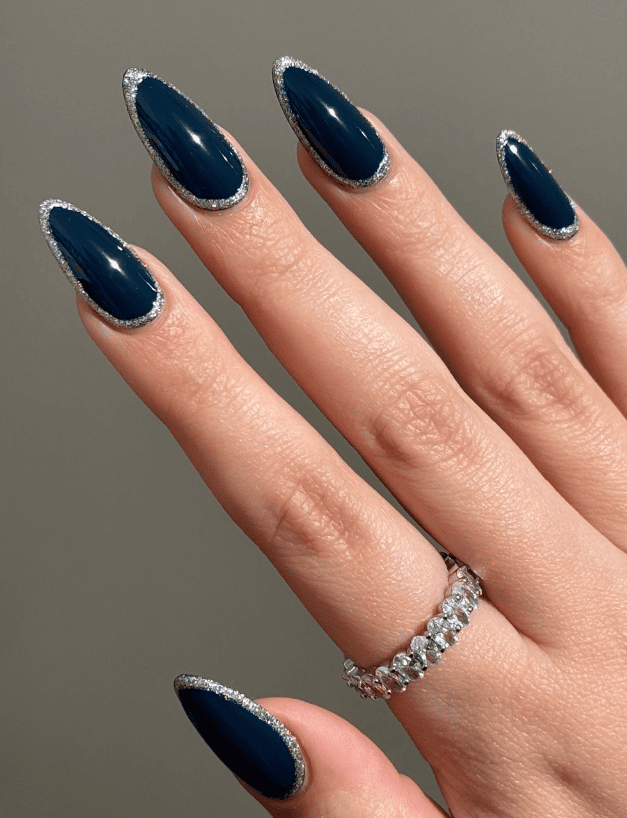 Blue And Silver Glam Nails